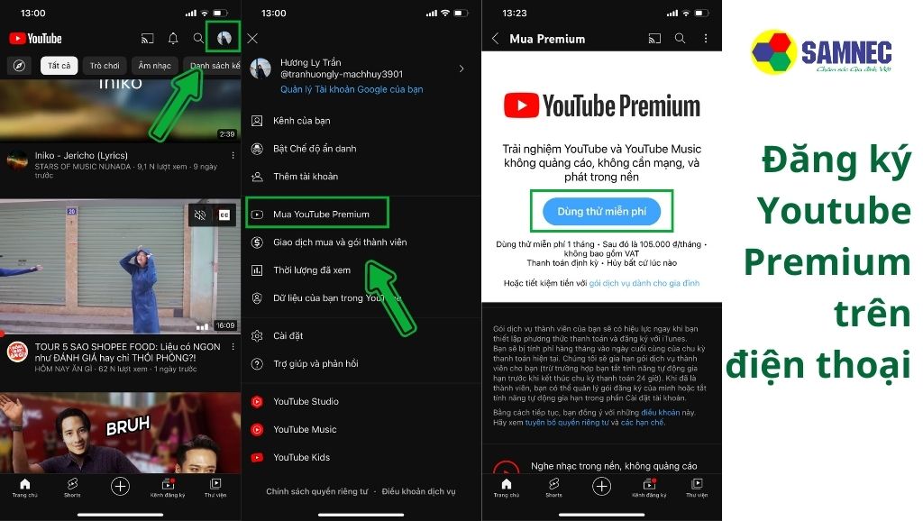 Đăng ký Youtube Premium trên điện thoại