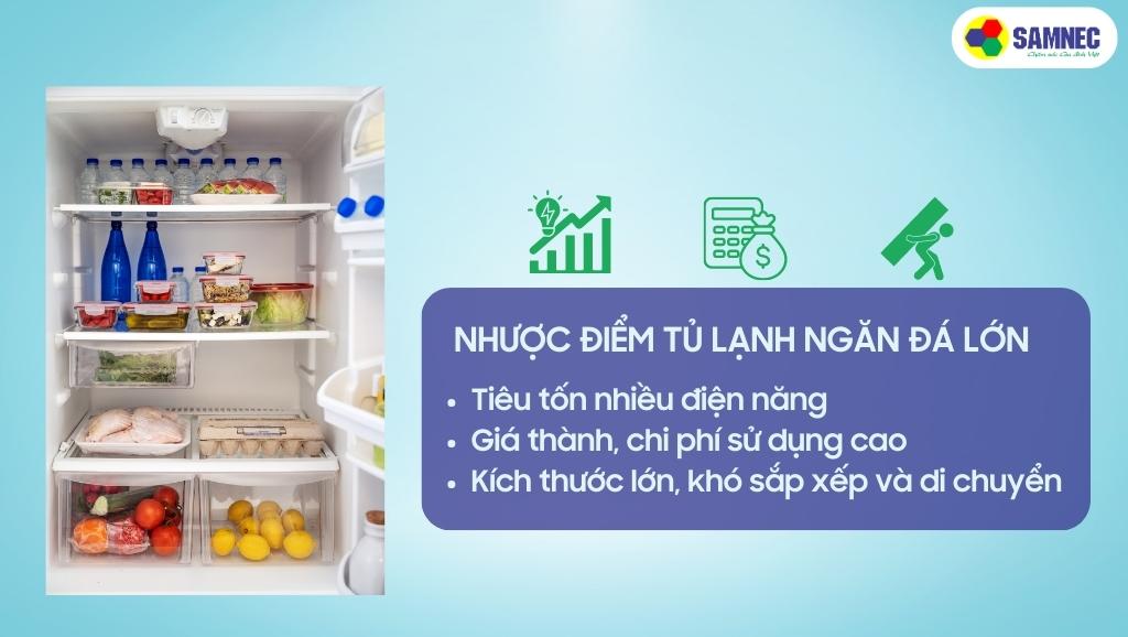 Nhược điểm của tủ lạnh ngăn đá lớn