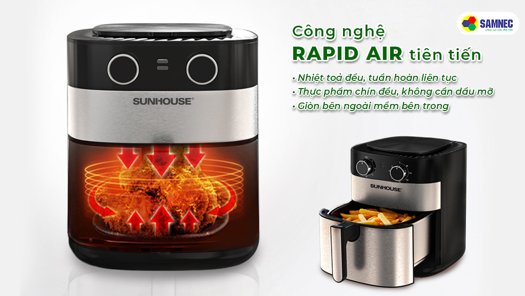 Công nghệ Rapid Air tiên tiến trên nồi chiên không dầu Sunhouse SHD4026