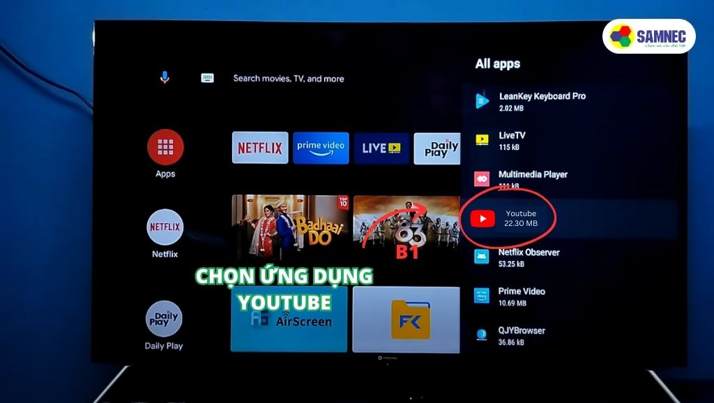 Chọn ứng dụng Youtube trên tivi Sony