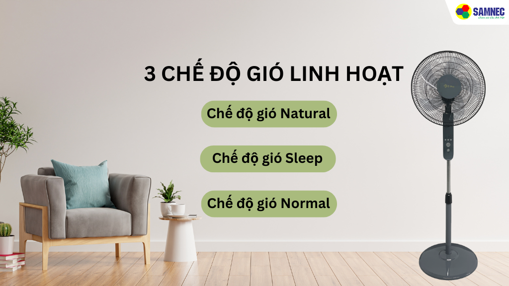 Tận hưởng luồng gió mát lạnh với 3 chế độ gió linh hoạt  