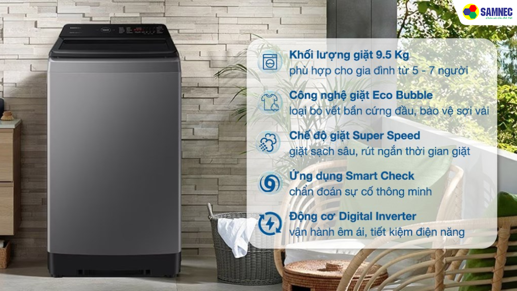 Thiết kế máy giặt Samsung WA95CG4545BDSV sang trọng 