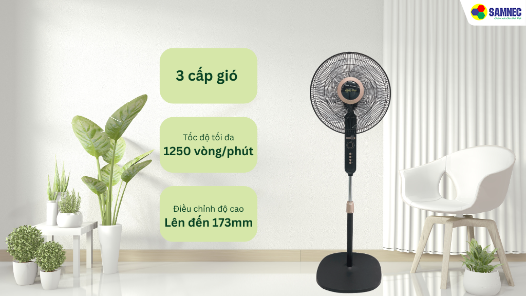 3 cấp độ gió linh hoạt, làm mát hiệu quả 