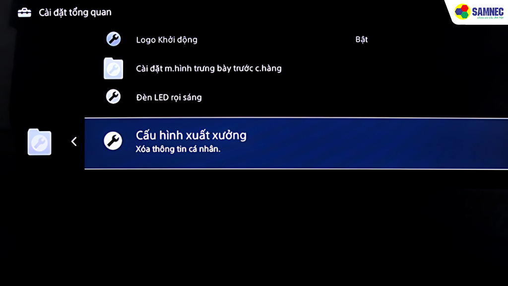 khôi phục cài đặt gốc tivi Sony bằng phím cứng 