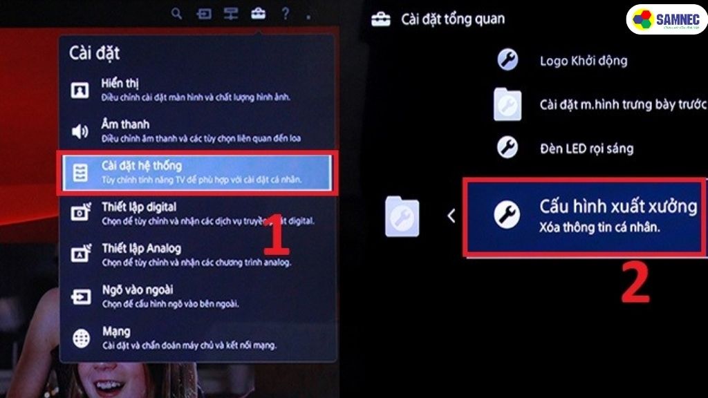 Reset tivi Sony bằng phím cứng 