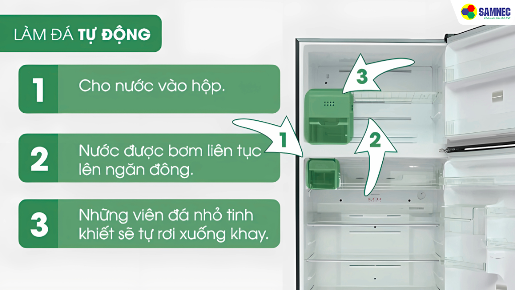 Cách sử dụng chức năng làm đá tự động trên tủ lạnh Toshiba 