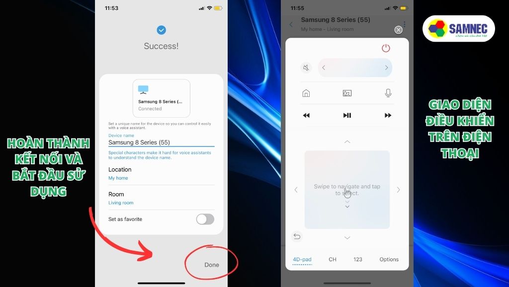 Hoàn thành kết nối với tivi Samsung