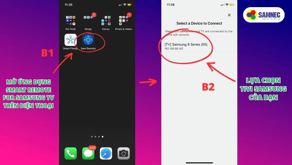 Mở ứng dụng Smart Remote for Samsung TV và kết nối với tivi Samsung