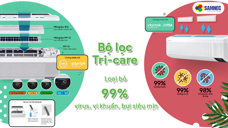 Công nghệ lọc không khí bộ lọc Tri-care trên điều hòa Samsung Inverter 1.5 HP AR13TYGCDWKNSV