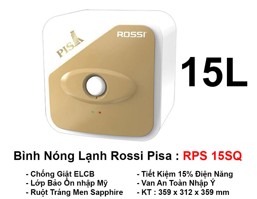 Bình Nóng Lạnh Rossi Pisa 15L Vuông RPS 15SQ