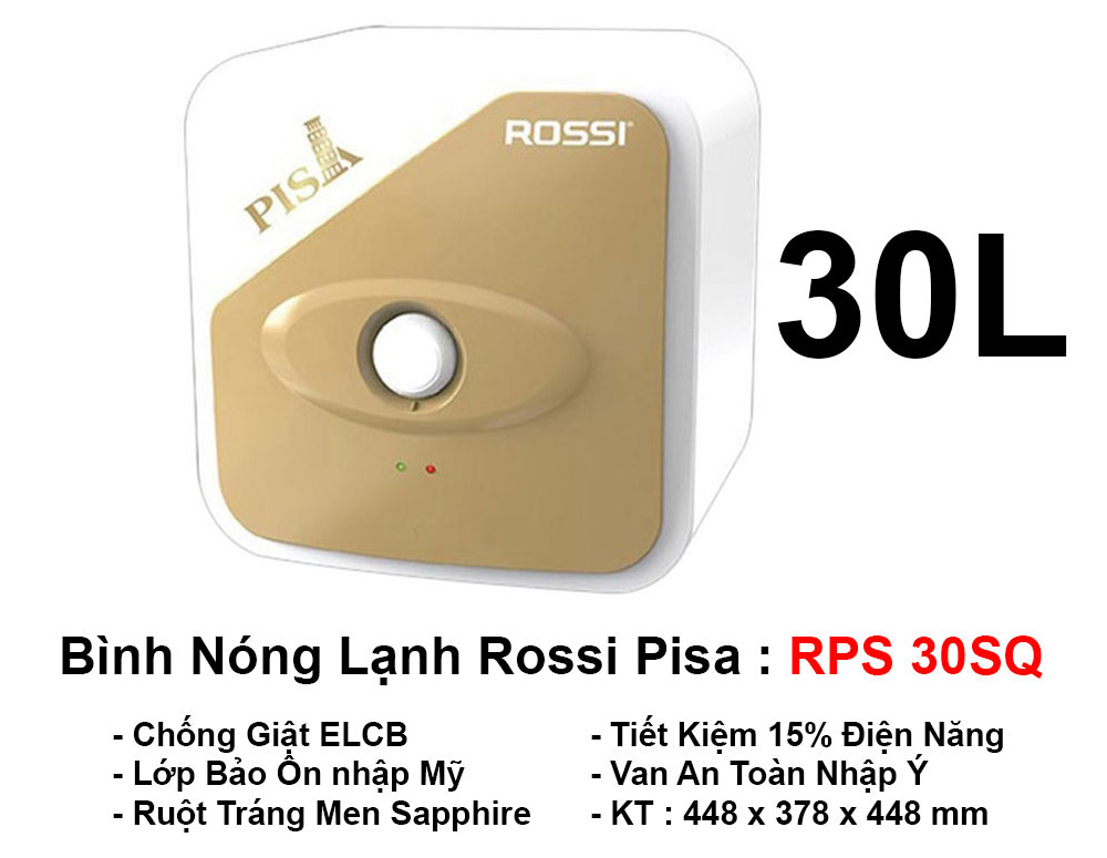 Bình Nóng Lạnh Rossi Pisa 30L Vuông RPS 30SQ
