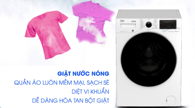 Giặt nước nóng-Máy giặt Beko Inverter 10 kg WCV10749XMST