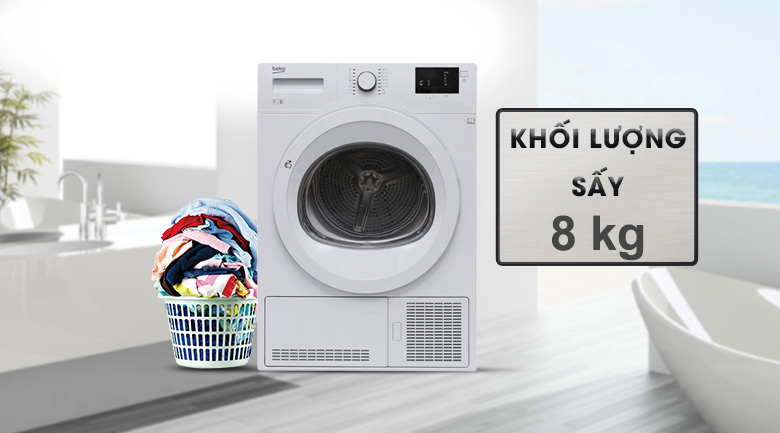 Khối lượng sấy 7 kg - Máy sấy quần áo ngưng tụ Beko 8kg DU8133GA0W
