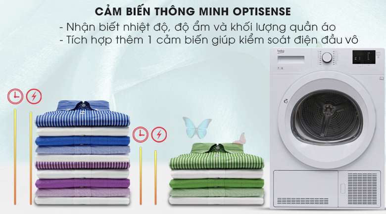 Cảm biến thông minh Optisense - Máy sấy quần áo ngưng tụ Beko 8kg DU8133GA0W