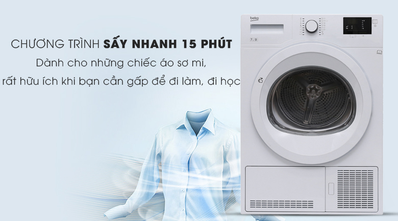 Sấy nhanh 15 phút - Máy sấy quần áo ngưng tụ Beko 8kg DU8133GA0W