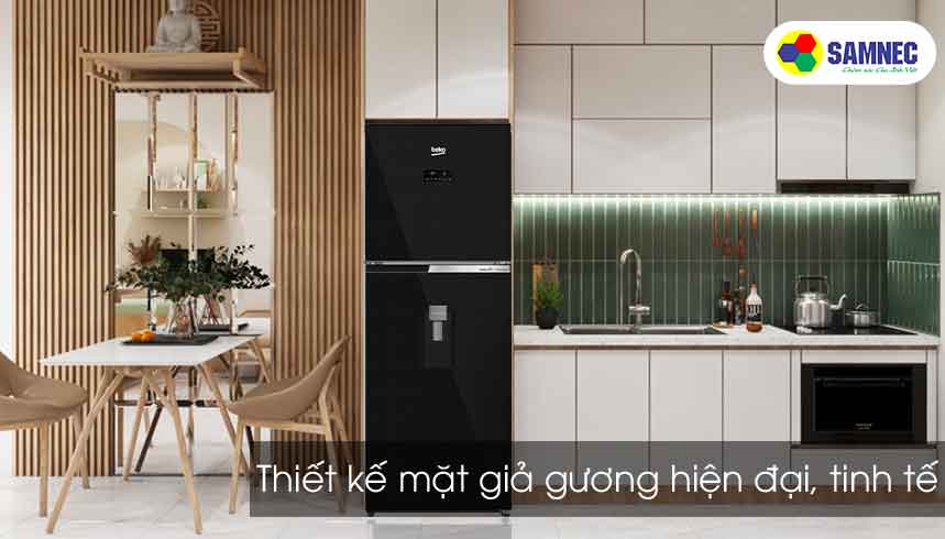 Thiết kế mặt giả gương trên tủ lạnh Beko 371 lít RDNT371E50VZDHFSU