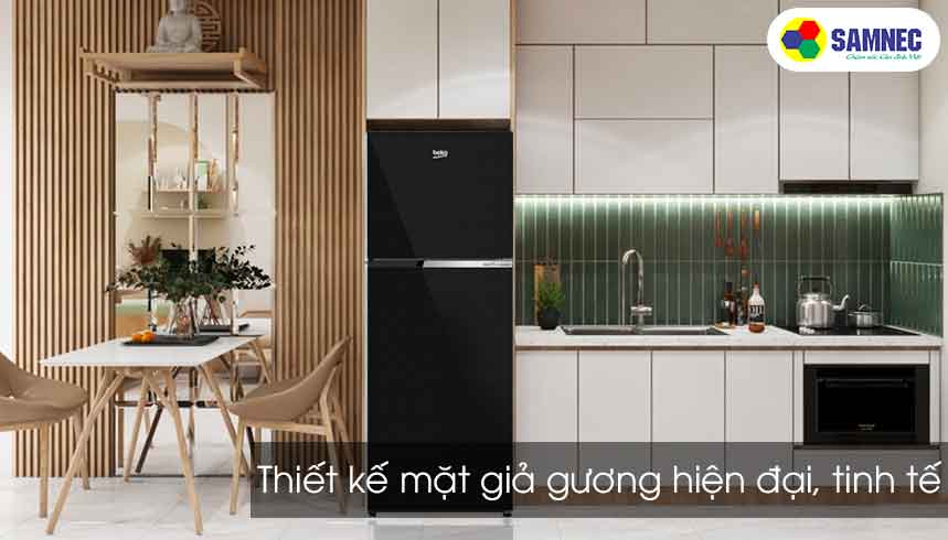 Thiết kế mặt giả gương trên tủ lạnh Beko 271 lít RDNT271I50VHFSU