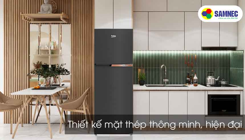 Thiết kế mặt thép thông minh, hiện đại trên tủ lạnh Beko 231 lít RDNT231I50VHFK