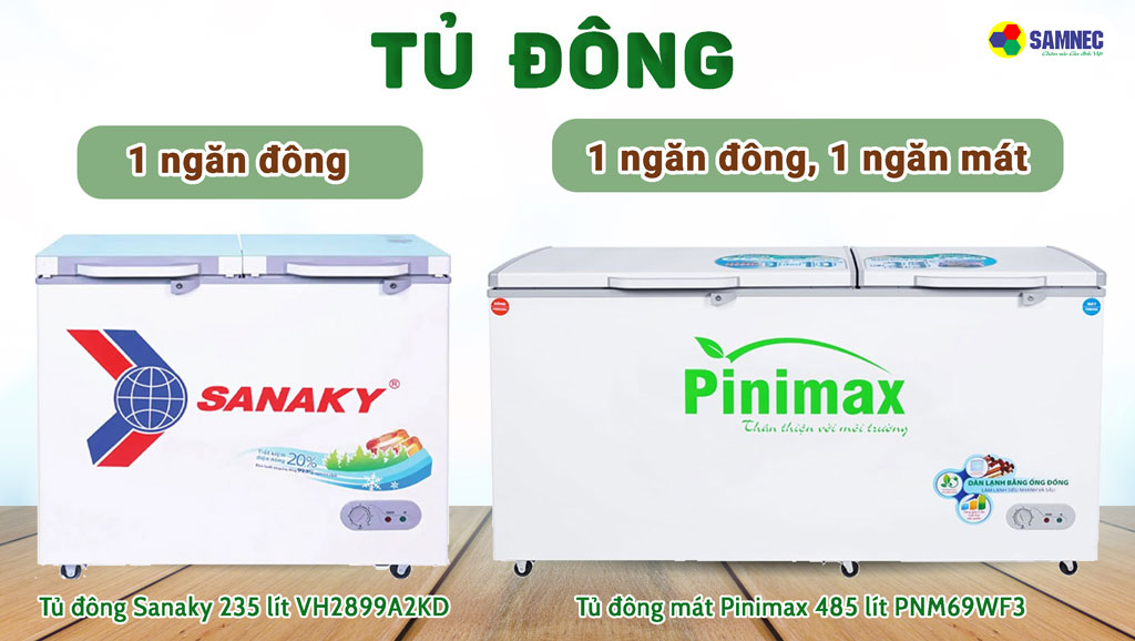 chọn tủ đông theo số ngăn chứa thực phẩm