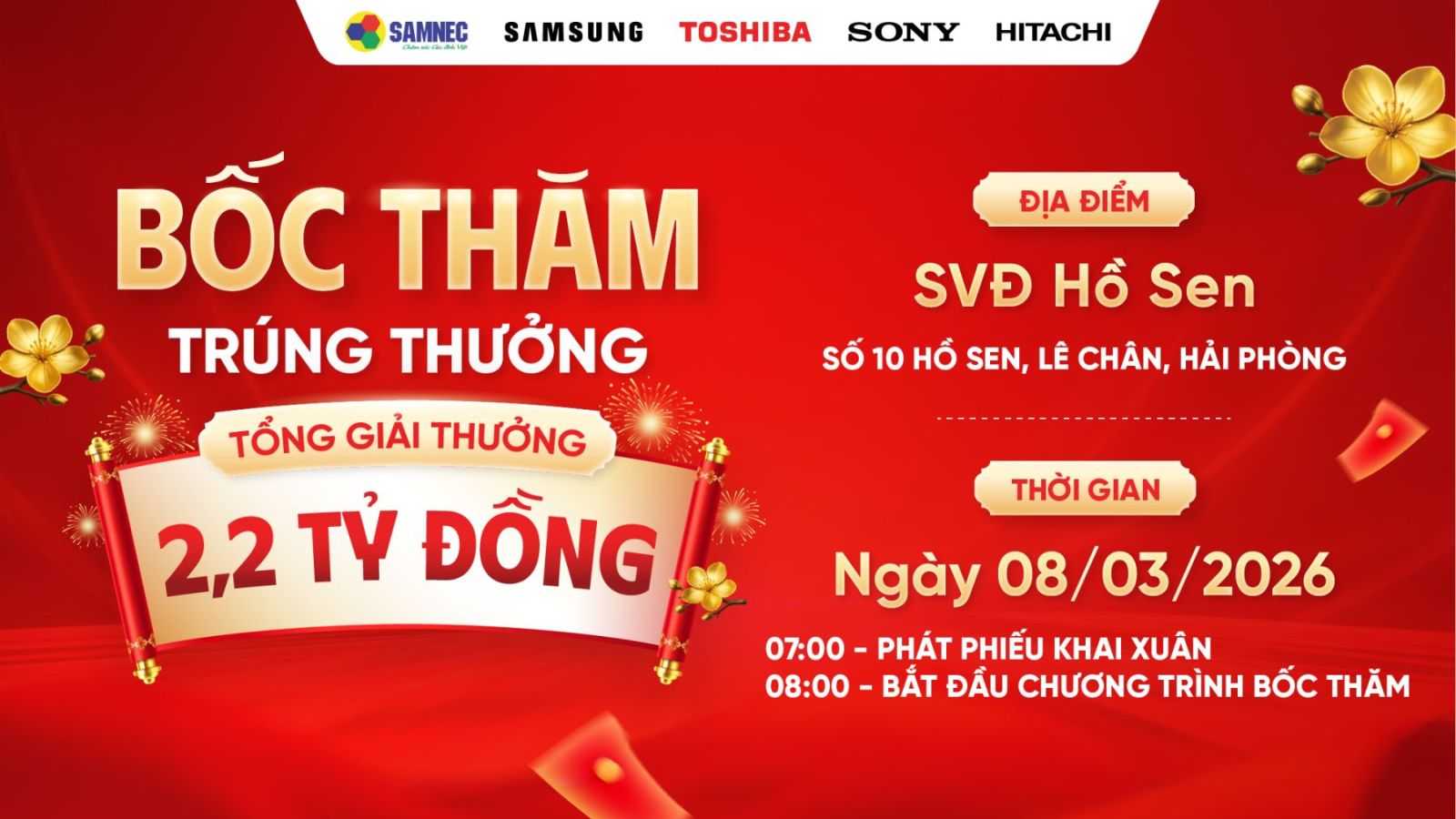 Thông báo tổ chức Lễ bốc thăm trúng thưởng 2026 - Điện máy Samnec