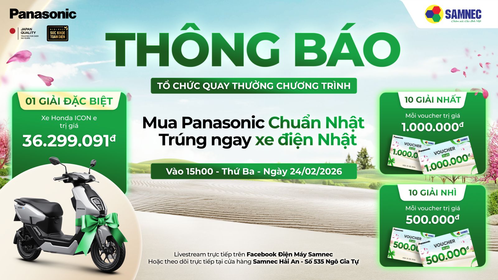 Thông báo tổ chức quay thưởng trực tuyến chương trình “Mua Panasonic Chuẩn Nhật – Trúng Ngay Xe Điện Nhật”