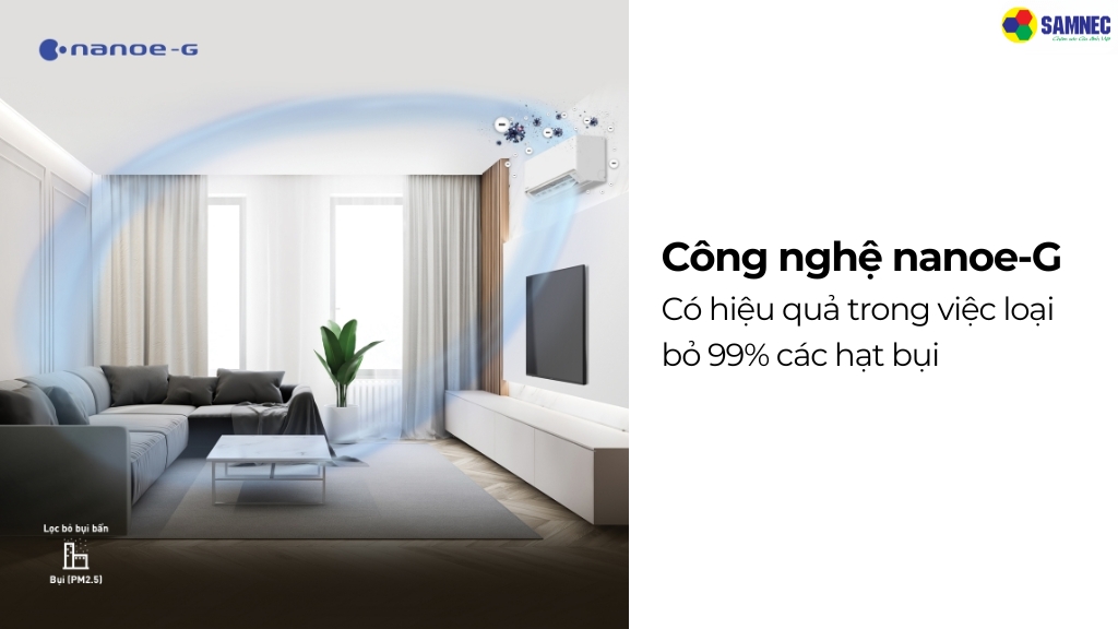 Công nghệ nanoe-G giải phóng ra các ion âm để đưa các hạt bụi có kích thước nhỏ 