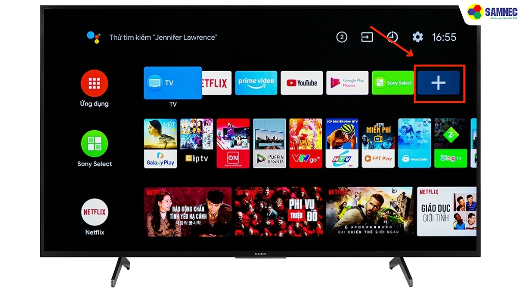 Nhấn nút Home trên điều khiển tivi Sony để mở trang chủ của tivi