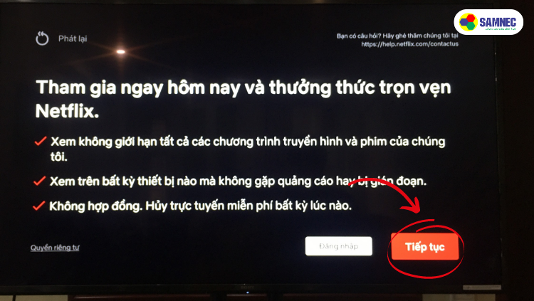 Màn hình chào ứng dụng Netflix trên tivi thông minh