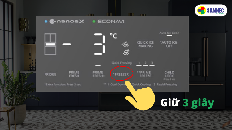 Khởi động chế độ đóng băng nhanh (Quick Freezing) trên tủ lạnh Panasonic đời sau