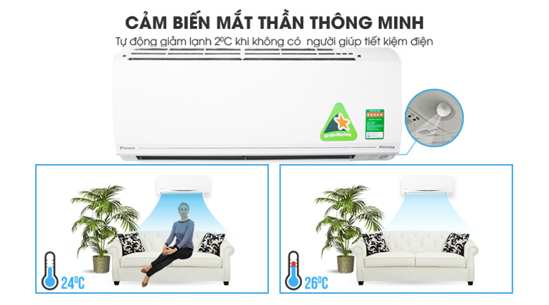 Điều hòa Daikin Inverter 9000 BTU FTKC25UAVMV - Mắt thần thông minh