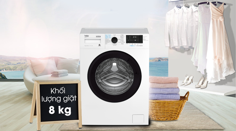 Máy giặt Beko Inverter 8 kg WCV8612XB0ST-Khối lượng giặt 8 kg, phù hợp gia đình trên 4 người