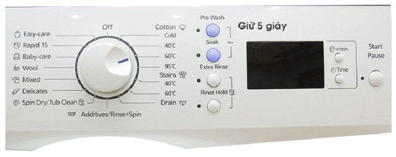 Nhấn nút Pre Wash + Soak cùng lúc để kích hoạt chế độ khóa trẻ em
