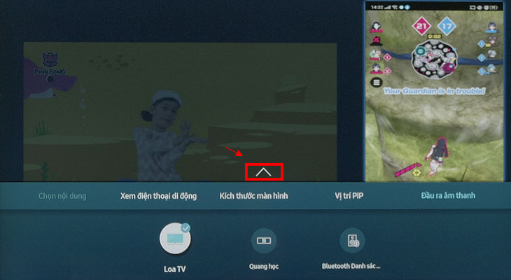 Chọn mũi tên-Cách sử dụng tính năng chia đôi màn hình tivi Multi View