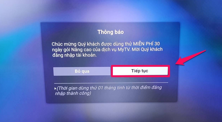 Chọn tiếp chữ Tiếp tục