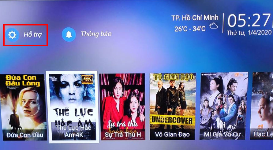 Cách nhận khuyến mãi ứng dụng MyTV trên tivi Samsung 2020 - chọn Hỗ Trợ