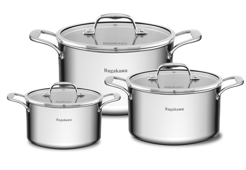 Bộ 3 nồi inox Nagakawa Natsu NAG1356 (16cm, 20cm, 24cm)
