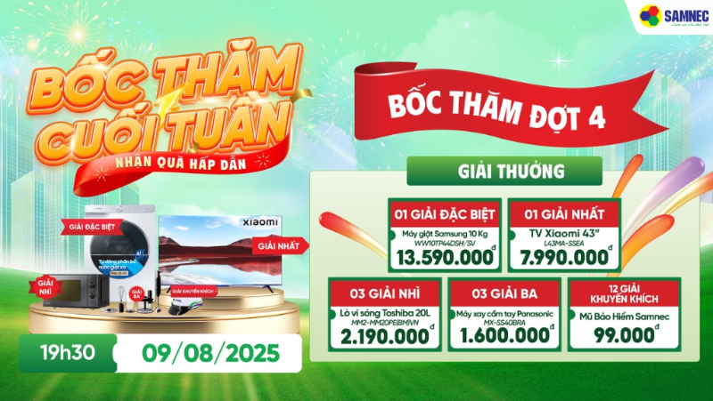 “BỐC THĂM CUỐI TUẦN – NHẬN QUÀ HẤP DẪN” VÀO 09/08/2025 TẠI ĐIỆN MÁY AN PHÁT KIẾN AN