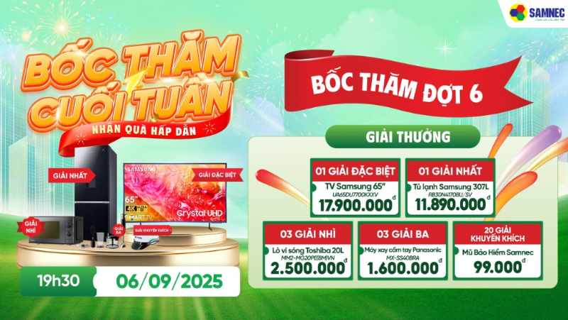 “BỐC THĂM CUỐI TUẦN – NHẬN QUÀ HẤP DẪN” VÀO 06/09/2025 TẠI ĐIỆN MÁY AN PHÁT KIẾN AN