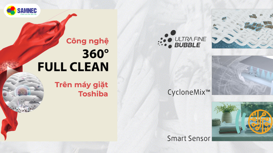 360 độ Full Clean trên máy giặt Toshiba là gì?